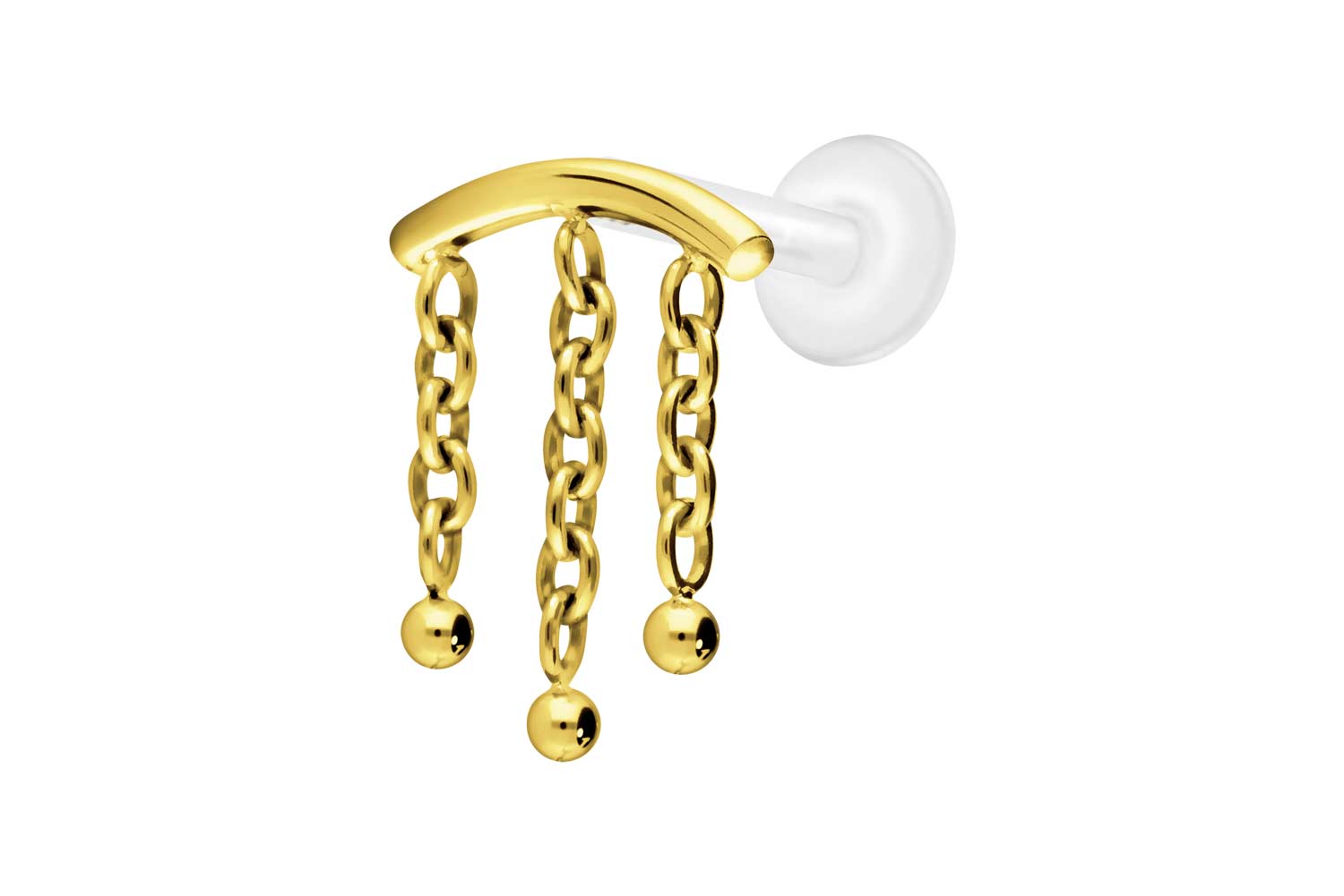 PTFE Labret Piercing mit Innengewinde + Titan-Aufsatz BOGEN + 3 KETTEN